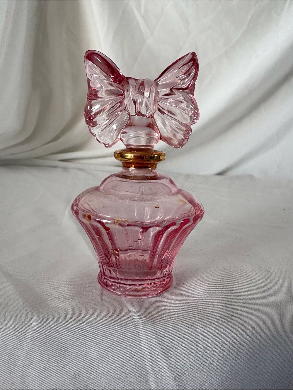 Vintage pink bow perfume bottle glass coquette home decor royal limited crystal